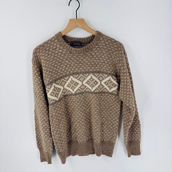 Vintage Finalist Wool Fair Isle Knit Sweater Brown Beige Geometric Pullover (M) - Picture 5 of 5